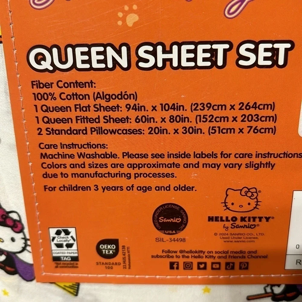 NEW HELLO KITTY QUEEN SIZE WITCH HALLOWEEN SHEET SET